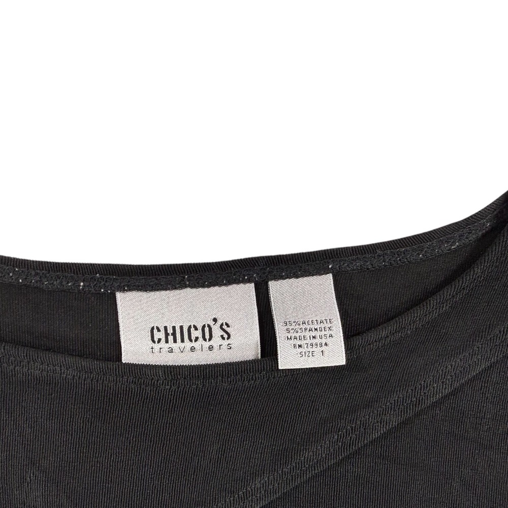 Chico's Travelers ShortSleeve Top 1 Black Quiet Luxury Capsule Wardrobe Chic - Picture 6 of 6